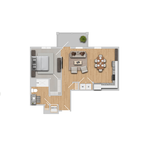 Floor plan for 1 bed, 1 bath, 772 sqft